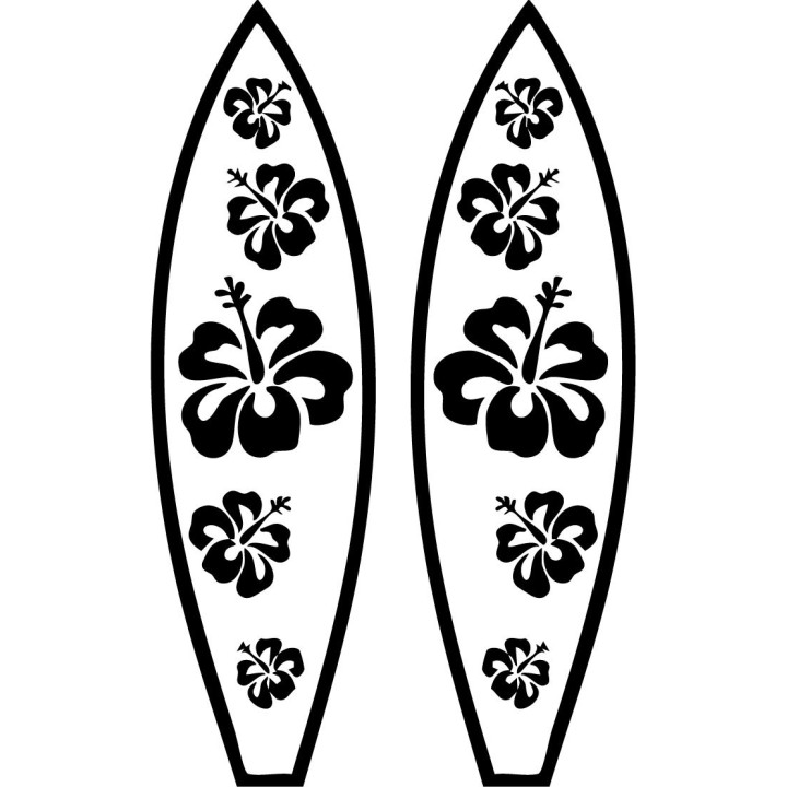 Buy Surfboard With Five Hibiscus Flowers Sticker Vinyl Decal Online