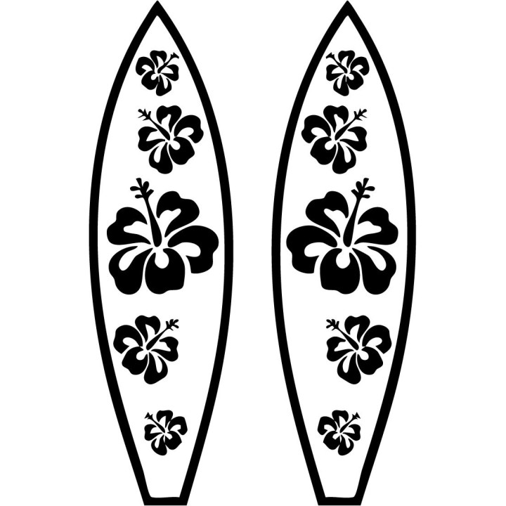 Buy Surfboard With Hibiscus Flowers Vinyl Decal Sticker Online