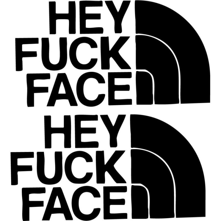 Hey Fuck Face Stickers – Funny Parody Decals (2-Pack)