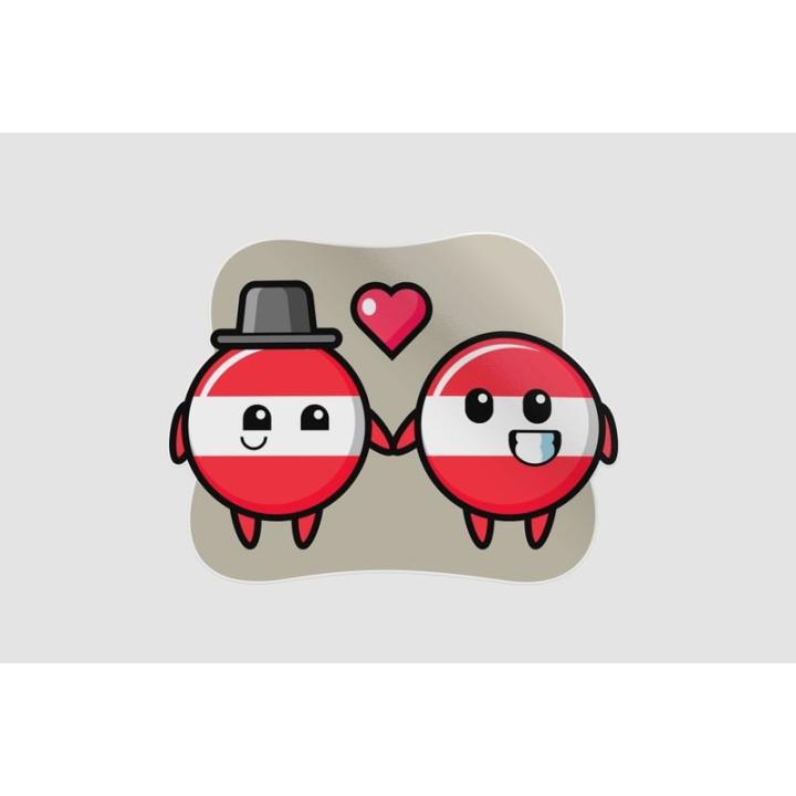 Austria Flag Badge Cartoon Character Couple With Fall In Love Gesture Sticker - DecalsHouse