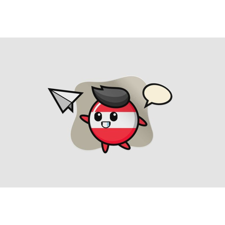 Austria Flag Badge Cartoon Character Throwing Paper Airplane Sticker - DecalsHouse