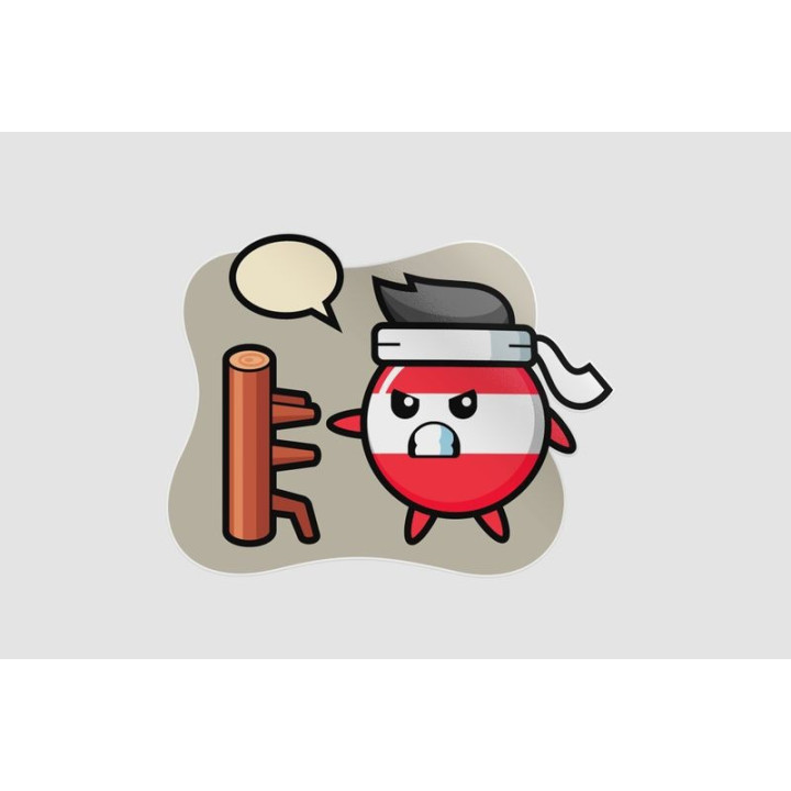 Austria Flag Badge Cartoon Illustration As A Karate Fighter Sticker - DecalsHouse