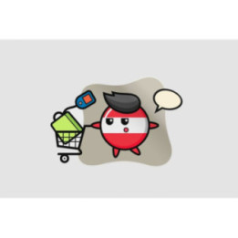 Austria Flag Badge Cartoon With A Shopping Cart Sticker - DecalsHouse