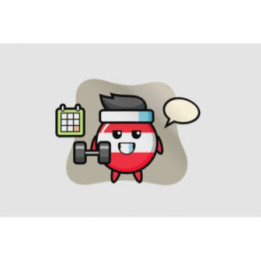 Austria Flag Badge Mascot Cartoon Doing Fitness With Dumbbell Sticker - DecalsHouse
