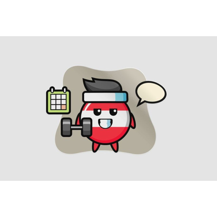 Austria Flag Badge Mascot Cartoon Doing Fitness With Dumbbell Sticker - DecalsHouse