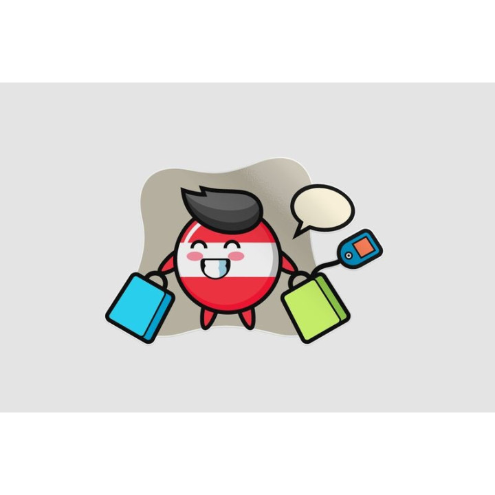 Austria Flag Badge Mascot Cartoon Holding A Shopping Bag Sticker - DecalsHouse
