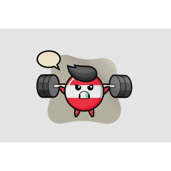 Austria Flag Badge Mascot Cartoon With A Barbell Sticker - DecalsHouse