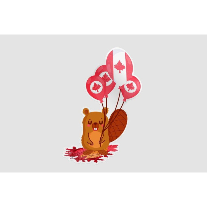 Beaver With Canadian Balloons Style 3 Sticker - DecalsHouse