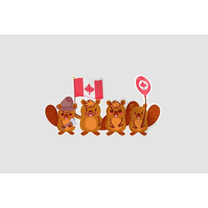 Beavers With Canadian Flag And Balloon Style 2 Sticker - DecalsHouse