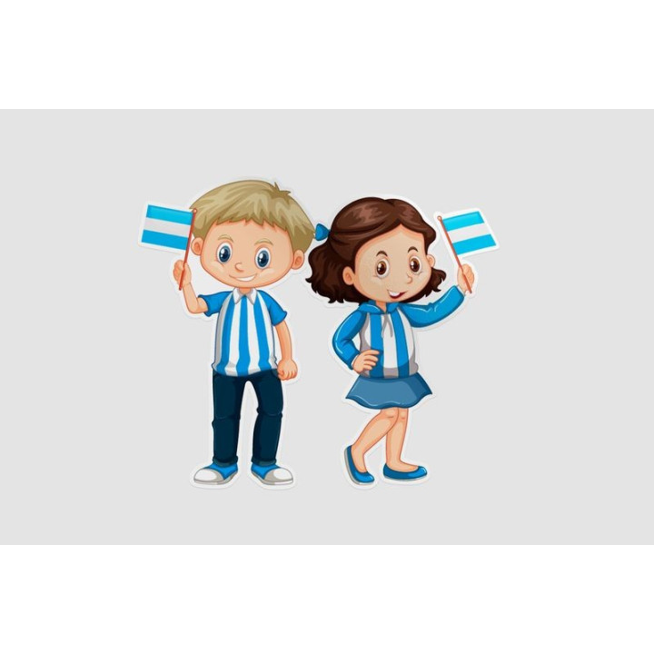 Boy And Girl Holding Argentina Flag Style 2 Sticker - DecalsHouse