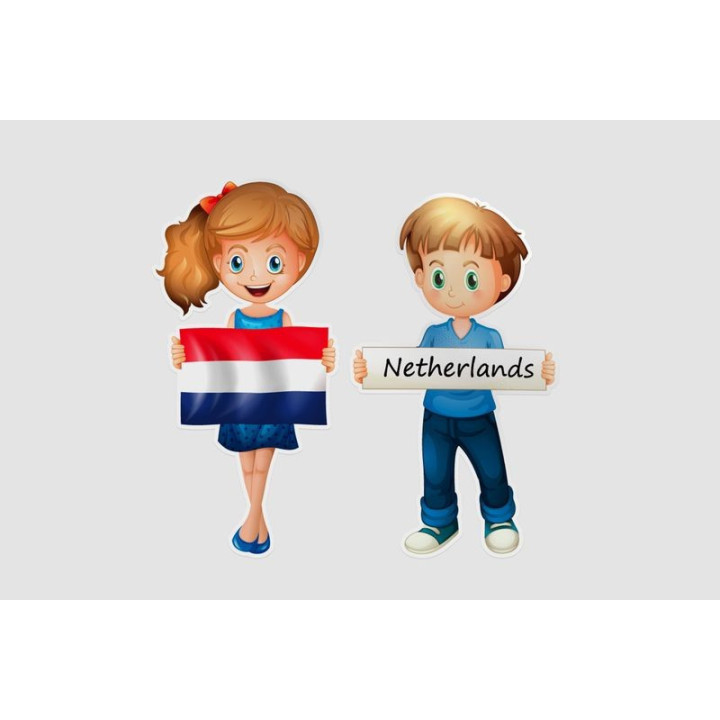 Boy And Girl With Flag Of Netherlands Sticker - DecalsHouse
