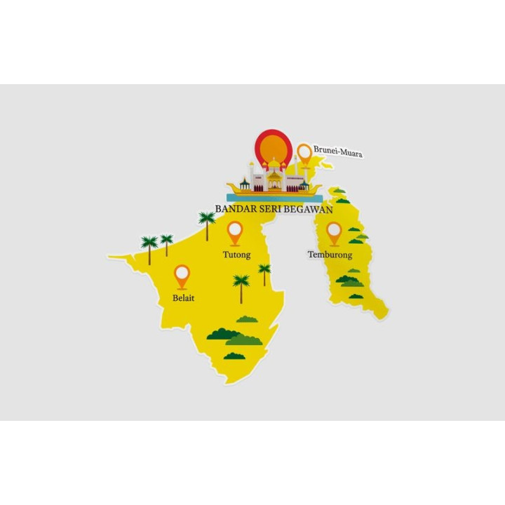 Brunei Map And Landmarks Sticker - DecalsHouse