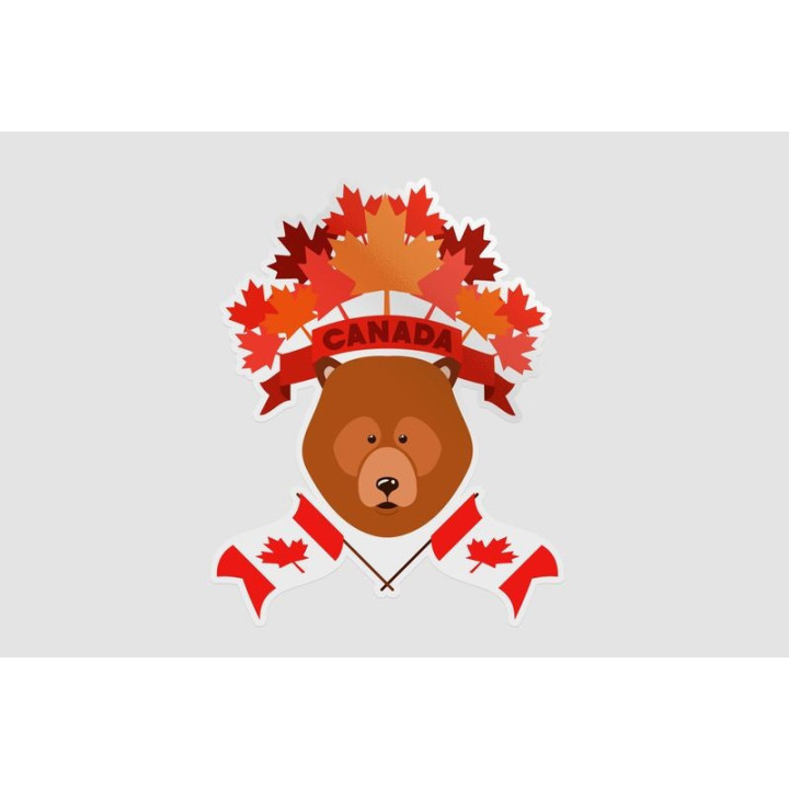 Canada Day With Bear And Maple Leaf Sticker - DecalsHouse