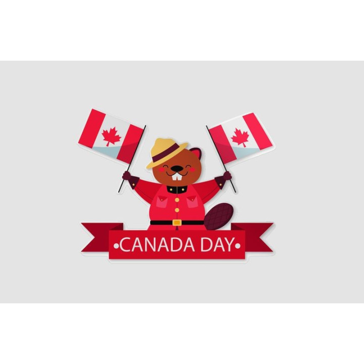 Canada Day With Beaver And Flags Sticker - DecalsHouse