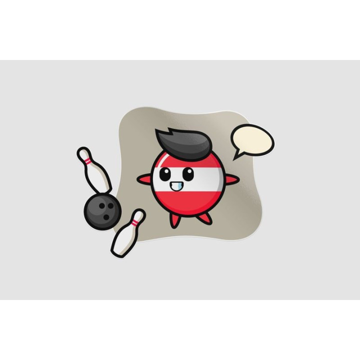 Character Cartoon Of Austria Flag Badge Is Playing Bowling Sticker - DecalsHouse