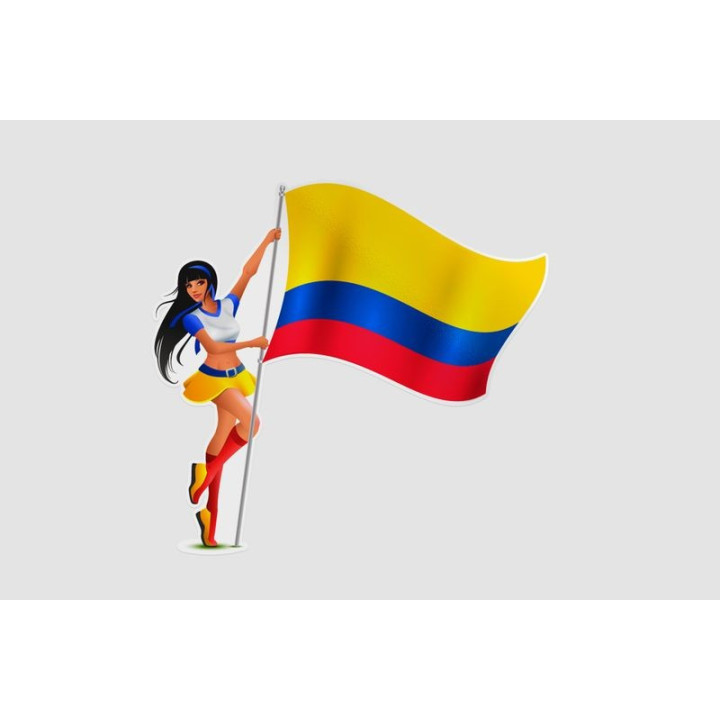 Colombia Flag With Girl Sticker - DecalsHouse