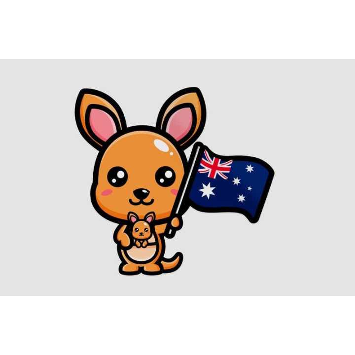 Cute Kangaroo With Australia Flag Sticker - DecalsHouse
