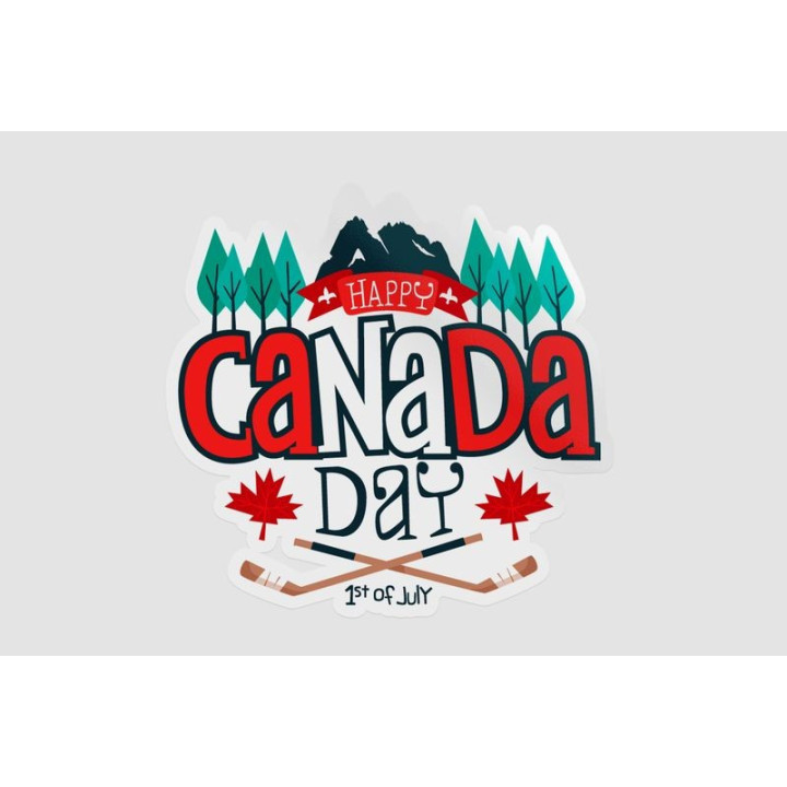 Happy Canada Day With Mountains And Trees Sticker - DecalsHouse