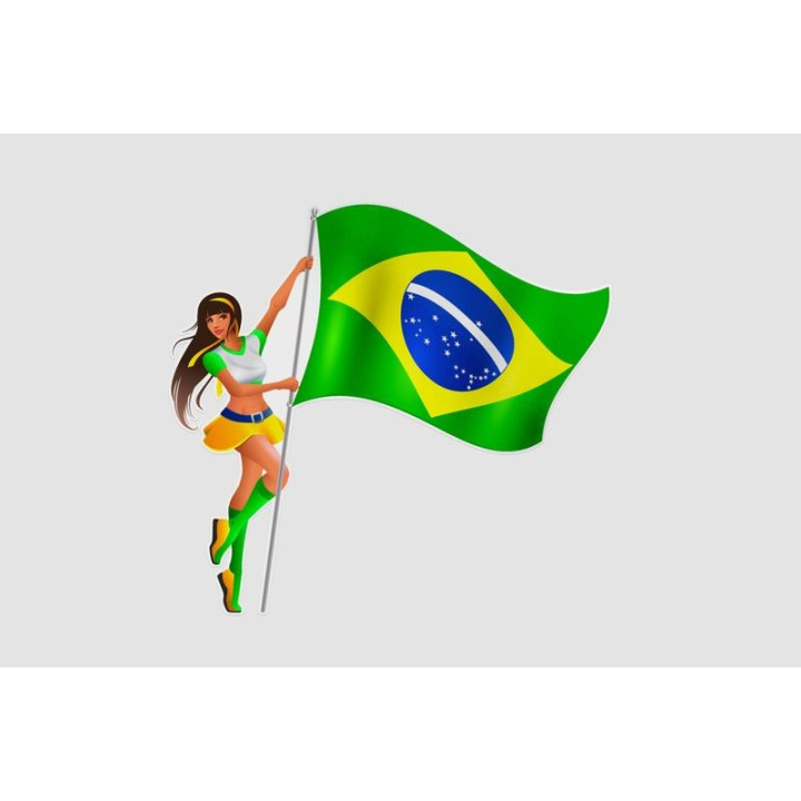 Woman Holding Flag Of Brazil Sticker - DecalsHouse