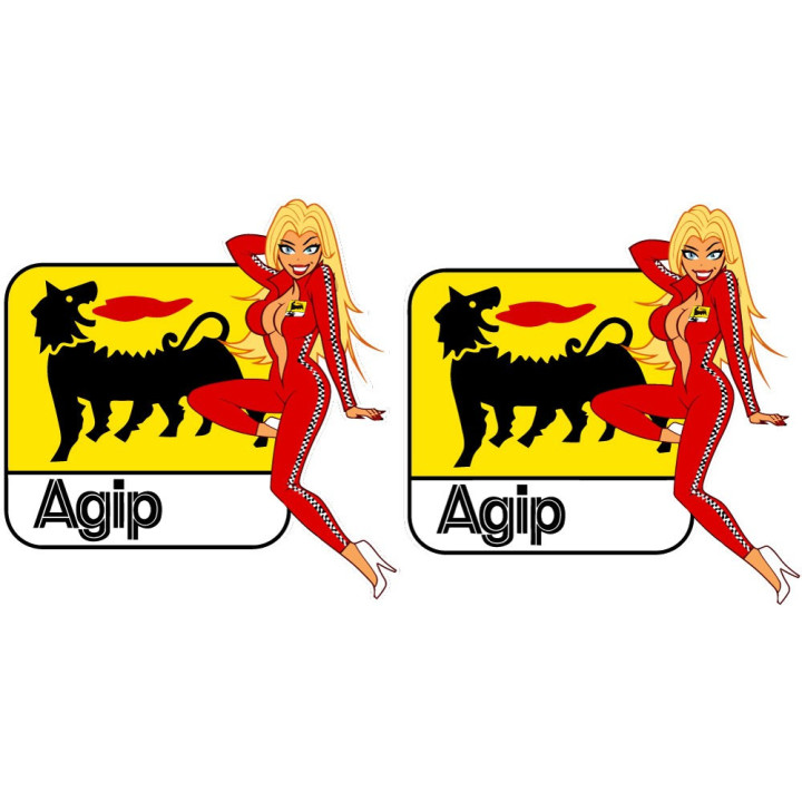 2x Agip Logo Pinup Girl Stickers Decals - DecalsHouse