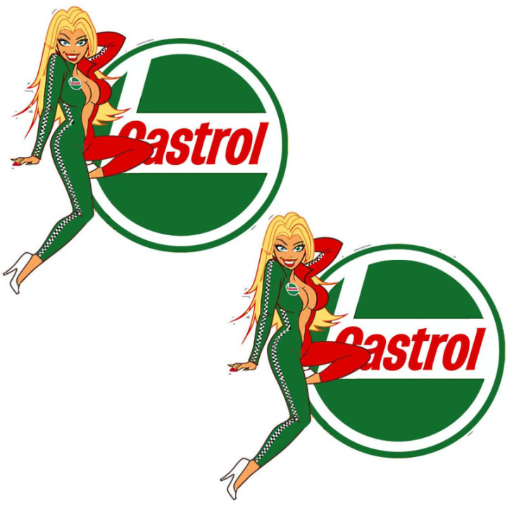 Castrol Pin-Up Girl Stickers – Vintage Racing Decals (2-Pack)