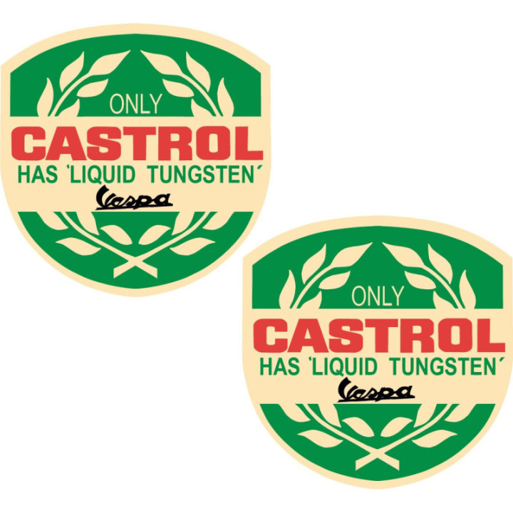 Castrol Vespa Stickers – Classic Scooter Sponsor Decals (2-Pack)