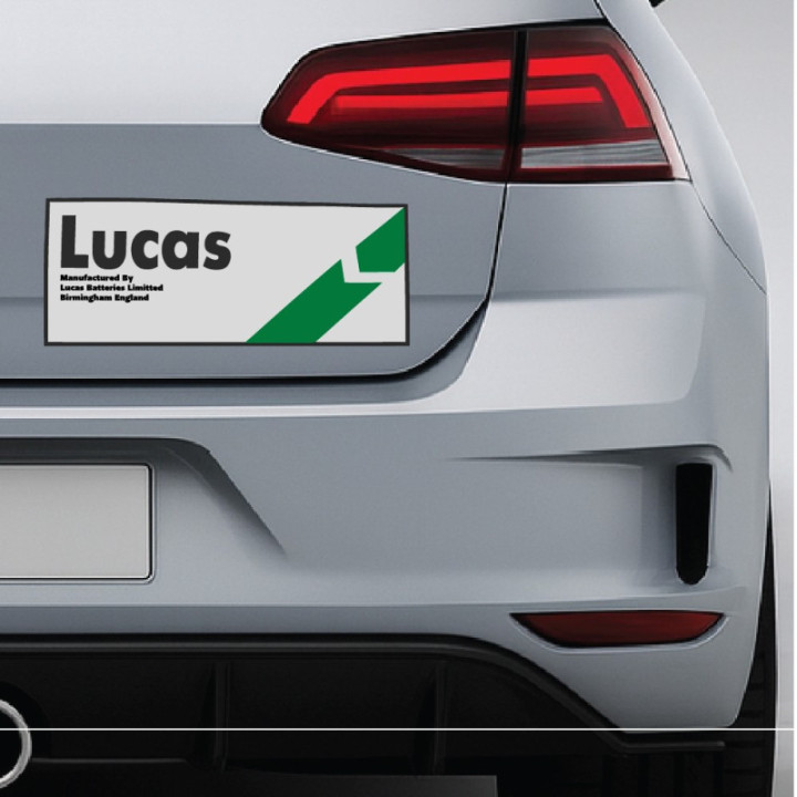 Lucas Car Batteries Stickers – Style 2 Classic British Racing Decals (2-Pack)