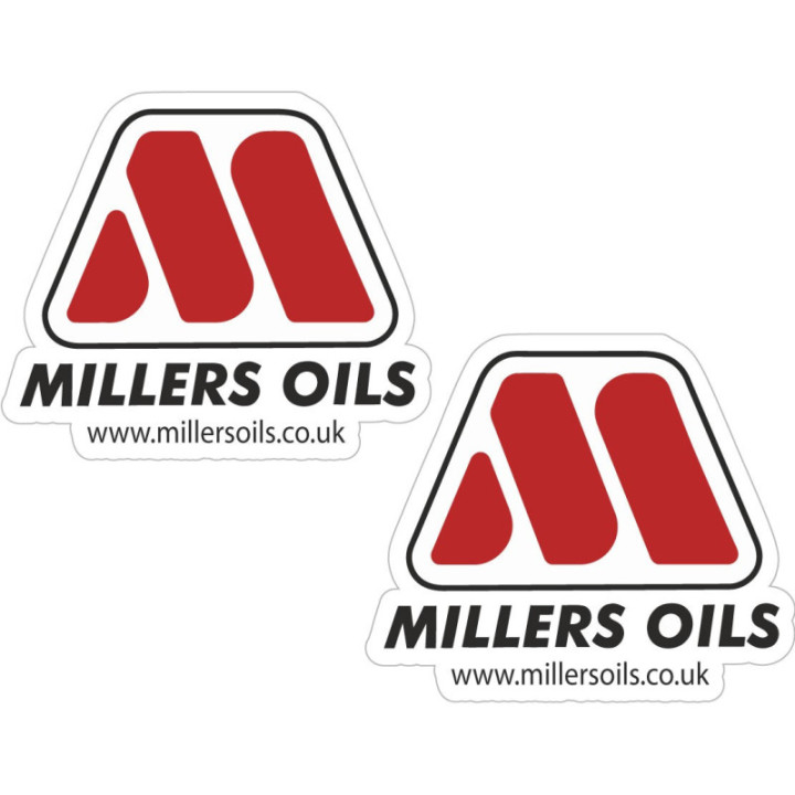 Millers Oils Stickers – Classic Car Motorsport Nanodrive Decals (2-Pack)