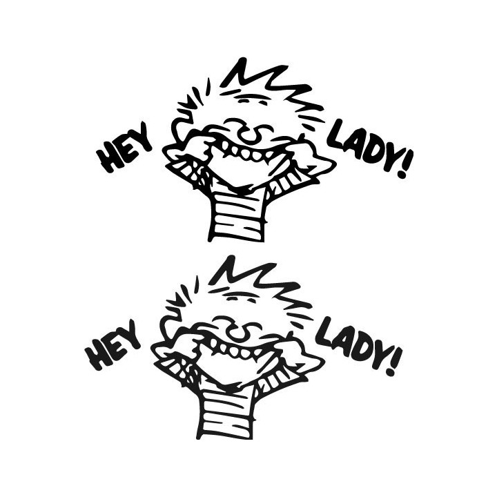 Hey Lady! Funny Cartoon Boy Stickers – Decals (2-Pack)