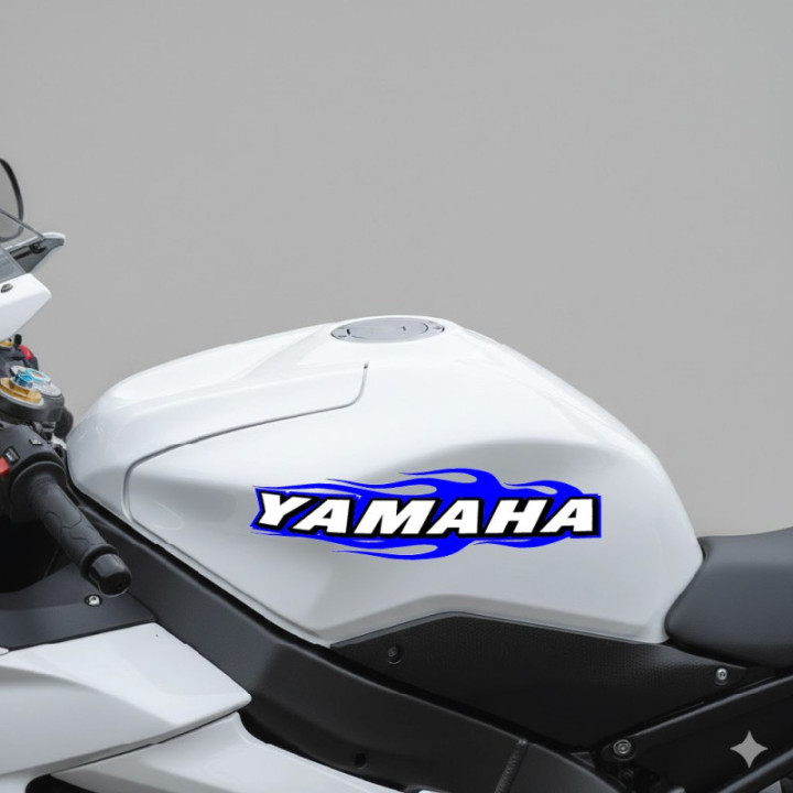 Yamaha Logo Flames Blue Stickers Decals - DecalsHouse