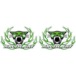 Arctic Cat Head Logo With Green Flames Stickers Decals x2 - DecalsHouse