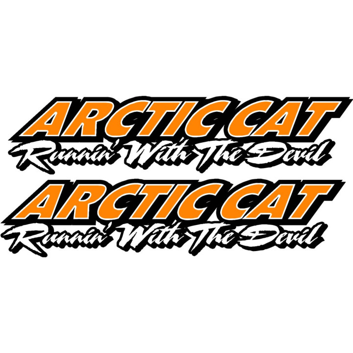 Arctic Cat Running With The Devil Orange Stickers Decals x2 - DecalsHouse