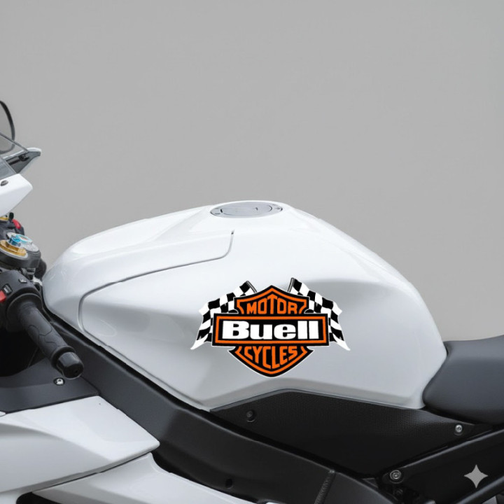 Buell Logo Harley Style With Flags Stickers Decals 2x - DecalsHouse