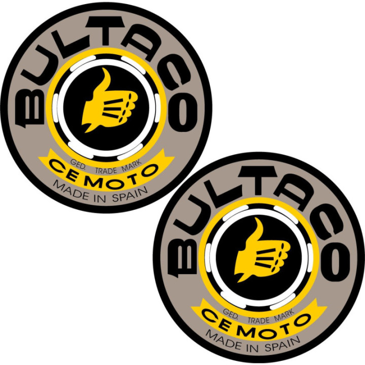 Bultaco Logo Round Stickers Decals 2x - DecalsHouse