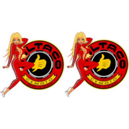 Bultaco Logo With Girl Stickers Decals 2x - DecalsHouse