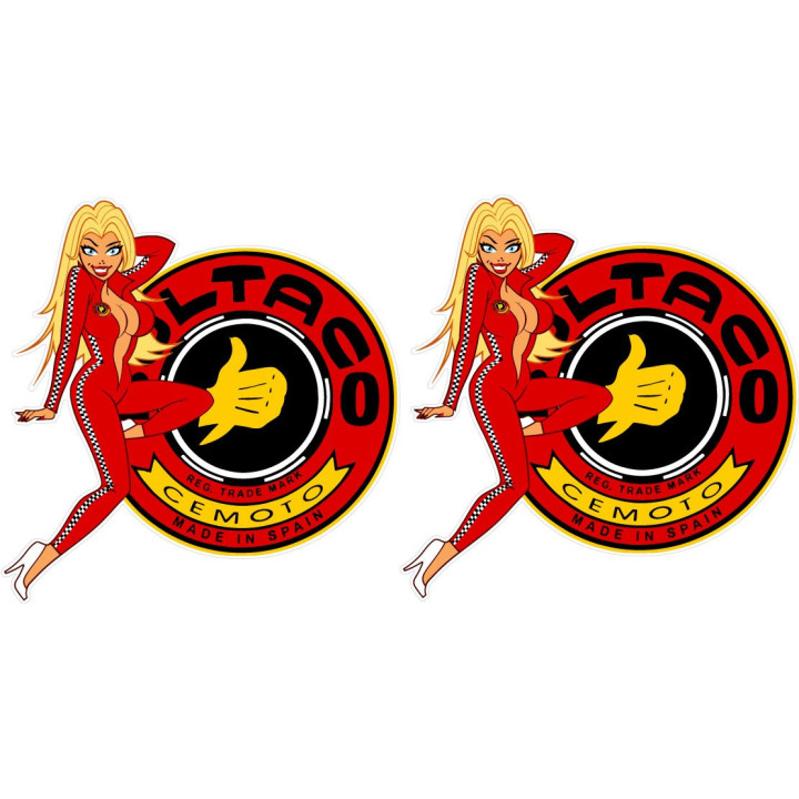 Bultaco Logo With Girl Stickers Decals 2x - DecalsHouse