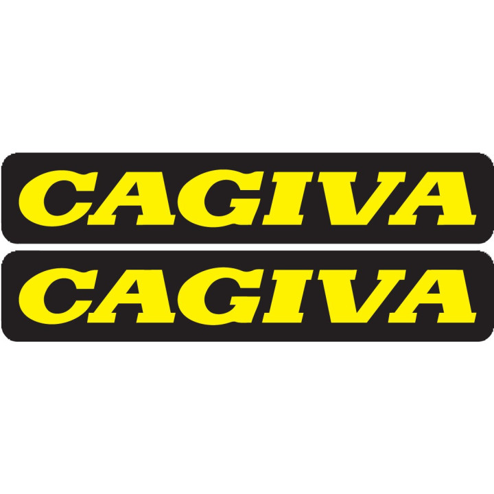 Cagiva Logo Lettering Black And Yellow Stickers Decals 2x - DecalsHouse