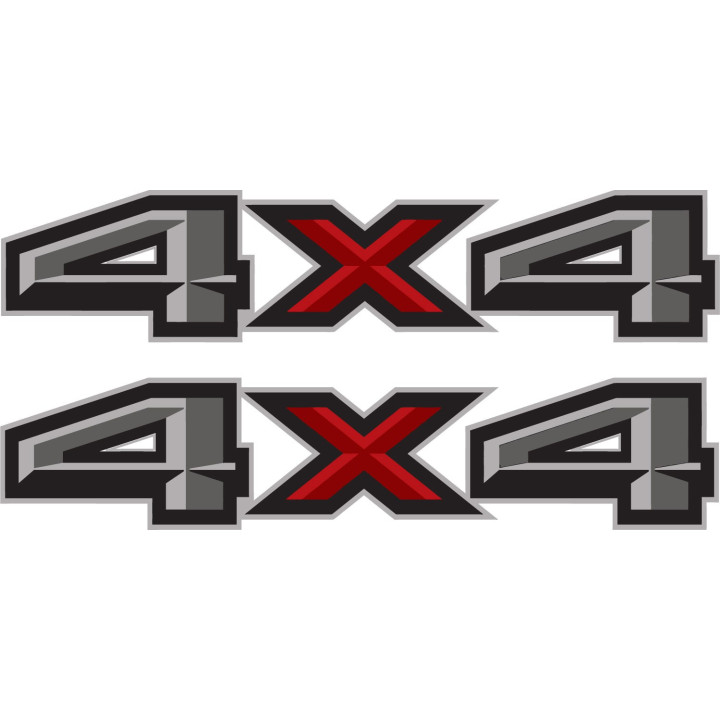 2x 4x4 Grey And Red Stickers Decals - DecalsHouse