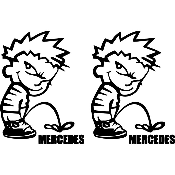 Buy Calvin Pisses Mercedes Humorous Carbon Decal Sticker Online