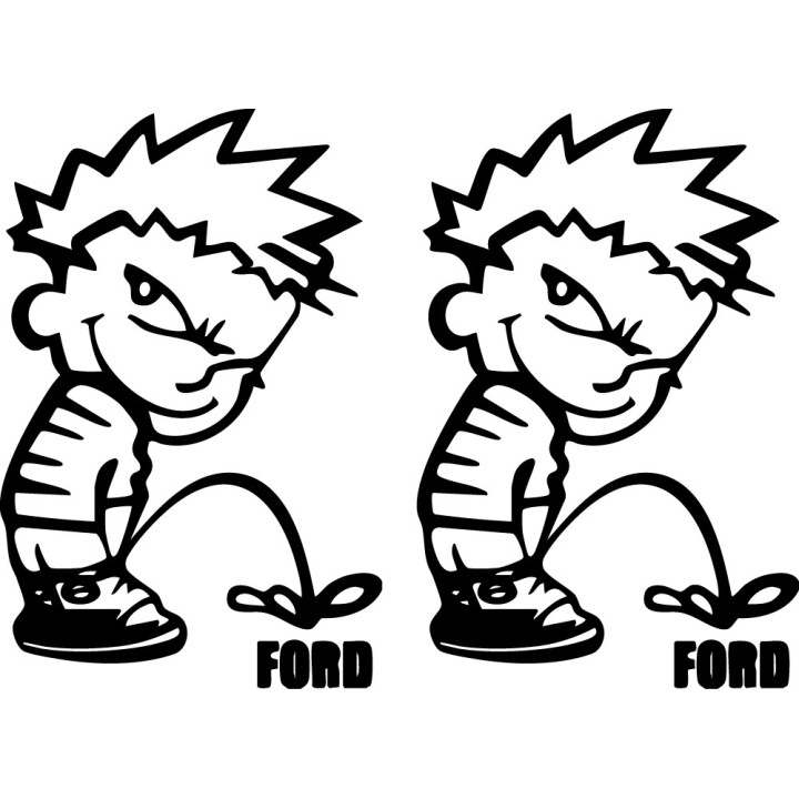Buy Calvin Pisses Ford Humorous Carbon Decal Sticker Online