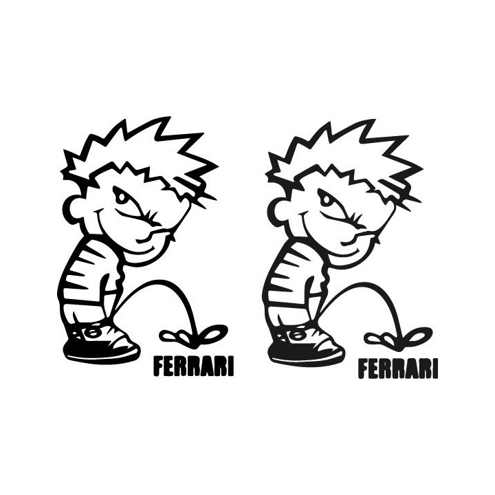 Buy Calvin Pisses Ferrari Humorous Decal Sticker Online