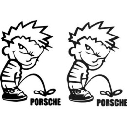 Buy Calvin Pisses Porsche Humorous Carbon Decal Sticker Online