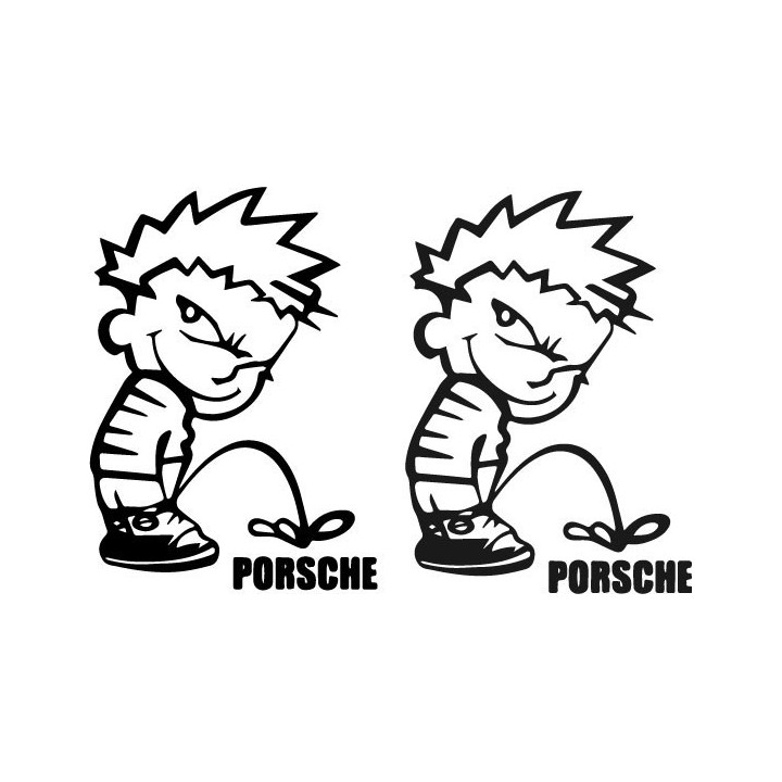 Buy Calvin Pisses Porsche Humorous Carbon Decal Sticker Online