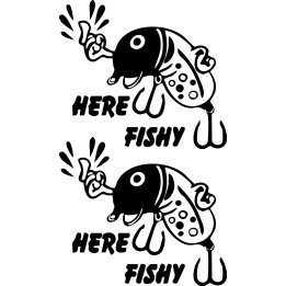 Here Fishy Fishing Vinyl Decal Sticker - DecalsHouse