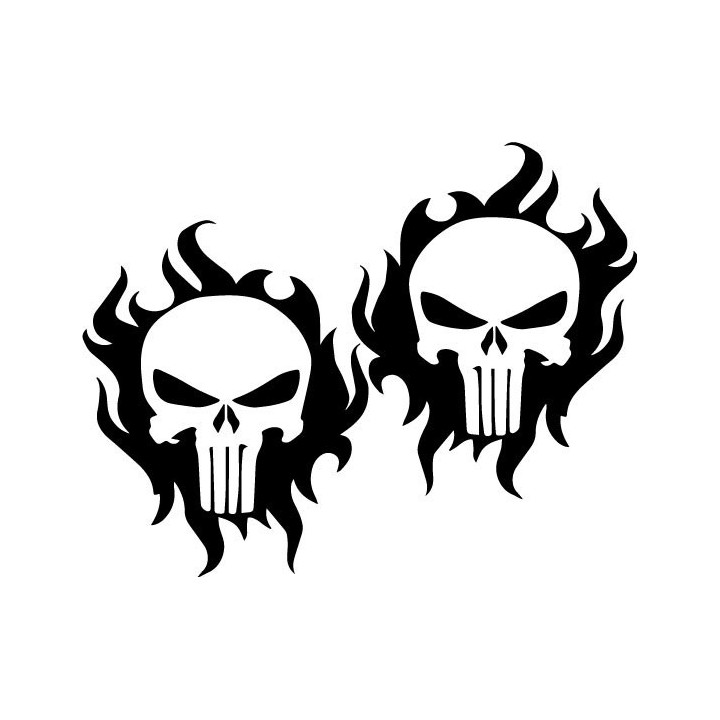 Punisher Skull Flame Stickers – Flaming Skull Decals (2-Pack)