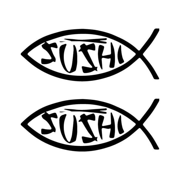 Sushi Jesus Fish Stickers – Funny Ichthys Parody (2-Pack)
